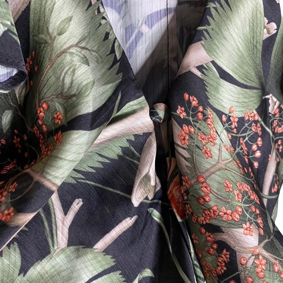 Johanna Ortiz x H&M Floral Print Silky Dolman Sleeve Mini Dress Small Green - Picture 10 of 15